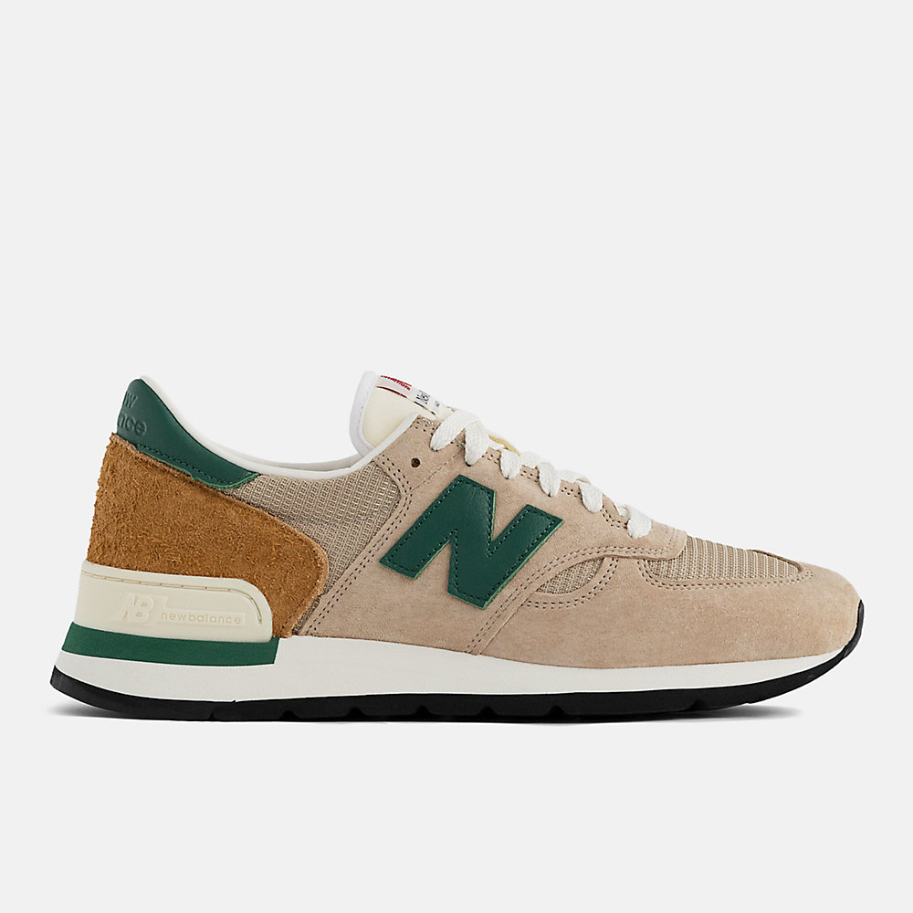 New Balance MADE in USA 990 Shoes Tan with Green